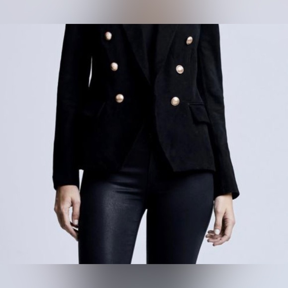 L’agence Women’s Black Suede Kenzie Sz 12 Double-Breasted Blazer Gold Buttons - Picture 1 of 9